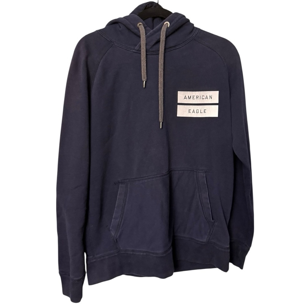 American Eagle Navy Blue Reflective Logo Pullover Hoodie Size Medium -Very Heavy
